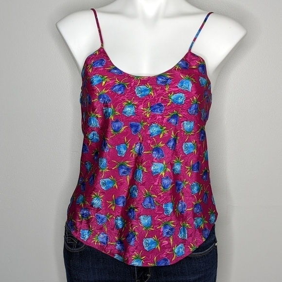 Vintage Today Tonight pink blue satin floral lingerie tank S - Picture 1 of 6